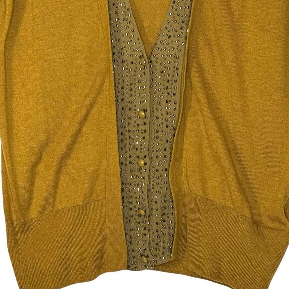 J Crew Wool Silk Blend Mustard Yellow  Beaded Cardigan | M - Picture 4 of 5